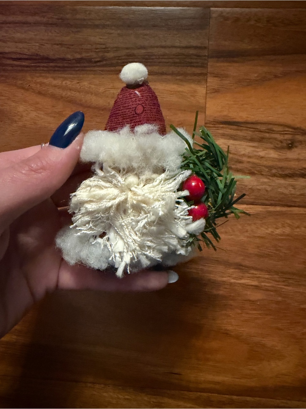 Handmade Pom Santa decor with Pine & Berries - Red & Cream